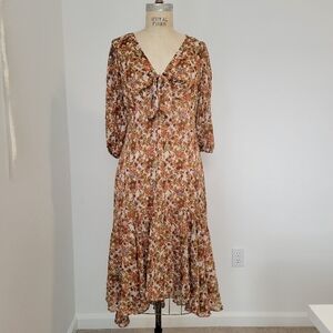 Taylor Floral V-Neck HI-Low Hem Midi Dress